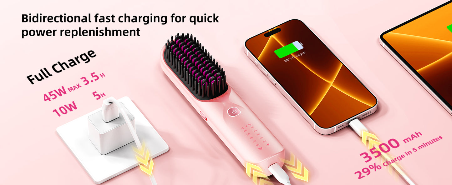 Brosse Lissante Sans Fil – Batterie Intégrée 10 000 mAh